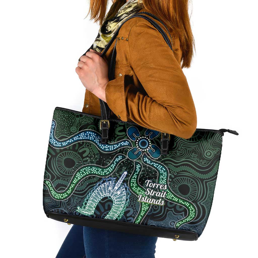 Torres Strait Islands Leather Tote Bag Indigenous Australian Marine Tribal Dot Art