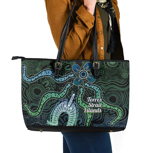 Torres Strait Islands Leather Tote Bag Indigenous Australian Marine Tribal Dot Art