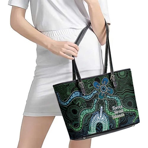 Torres Strait Islands Leather Tote Bag Indigenous Australian Marine Tribal Dot Art