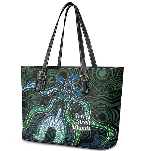 Torres Strait Islands Leather Tote Bag Indigenous Australian Marine Tribal Dot Art