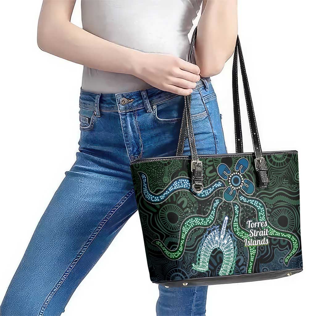 Torres Strait Islands Leather Tote Bag Indigenous Australian Marine Tribal Dot Art