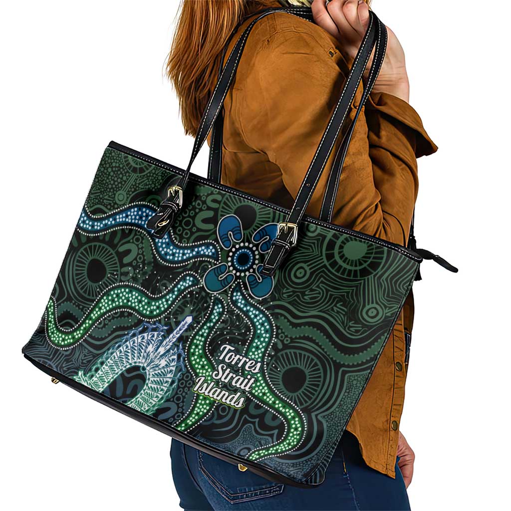 Torres Strait Islands Leather Tote Bag Indigenous Australian Marine Tribal Dot Art