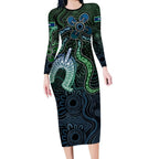 Torres Strait Islands Long Sleeve Bodycon Dress Indigenous Australian Marine Tribal Dot Art