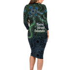 Torres Strait Islands Long Sleeve Bodycon Dress Indigenous Australian Marine Tribal Dot Art