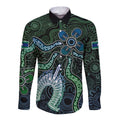 Torres Strait Islands Long Sleeve Button Shirt Indigenous Australian Marine Tribal Dot Art