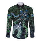 Torres Strait Islands Long Sleeve Button Shirt Indigenous Australian Marine Tribal Dot Art