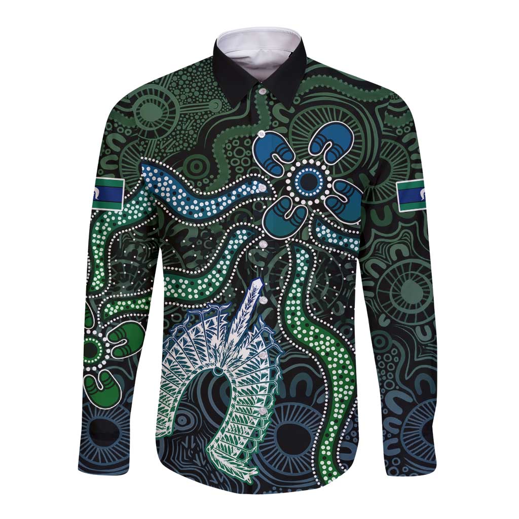 Torres Strait Islands Long Sleeve Button Shirt Indigenous Australian Marine Tribal Dot Art