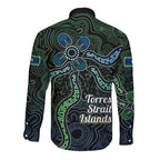 Torres Strait Islands Long Sleeve Button Shirt Indigenous Australian Marine Tribal Dot Art