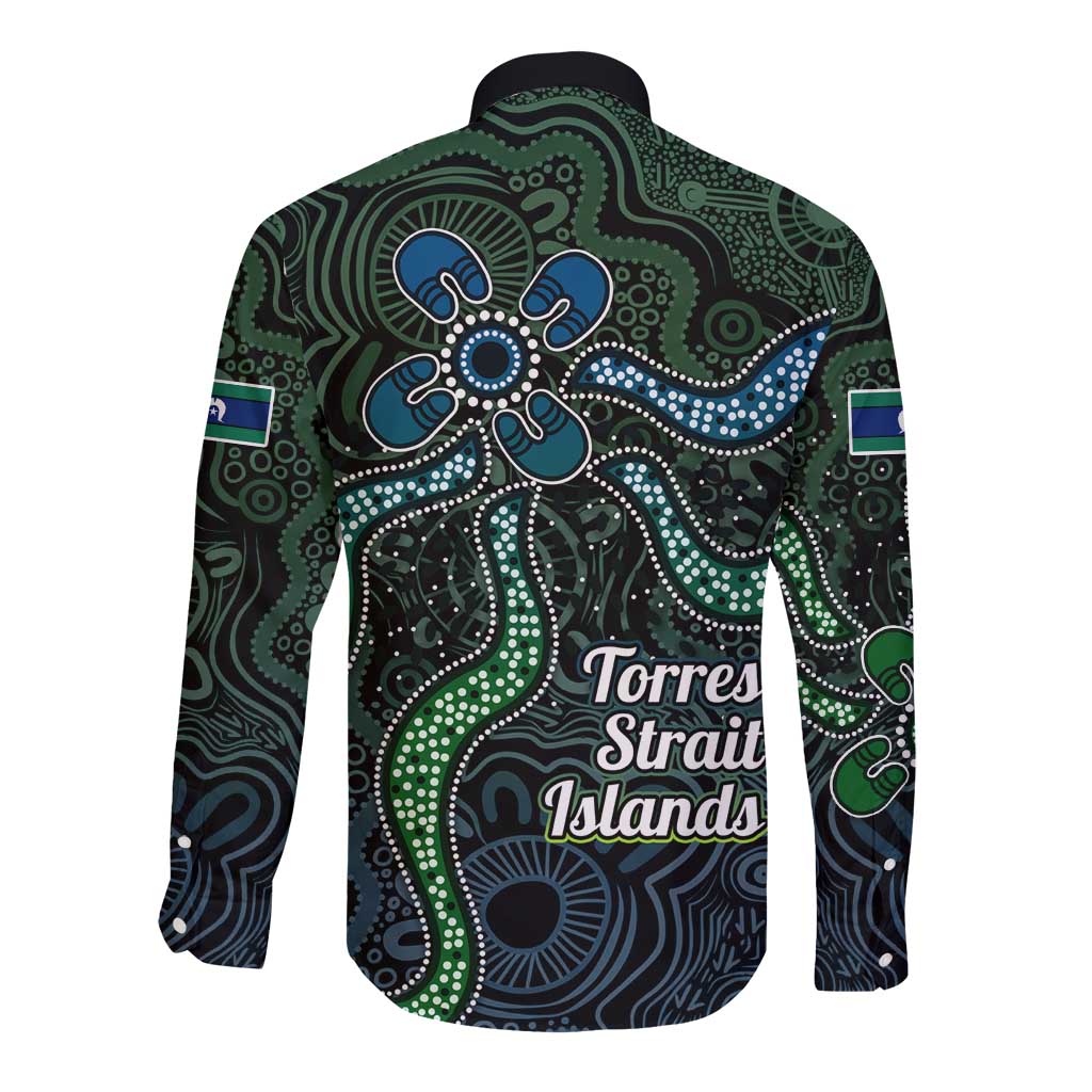Torres Strait Islands Long Sleeve Button Shirt Indigenous Australian Marine Tribal Dot Art