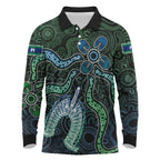 Torres Strait Islands Long Sleeve Polo Shirt Indigenous Australian Marine Tribal Dot Art