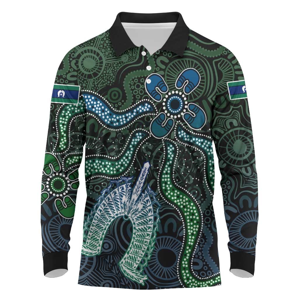 Torres Strait Islands Long Sleeve Polo Shirt Indigenous Australian Marine Tribal Dot Art