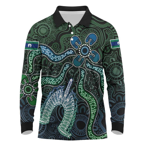Torres Strait Islands Long Sleeve Polo Shirt Indigenous Australian Marine Tribal Dot Art