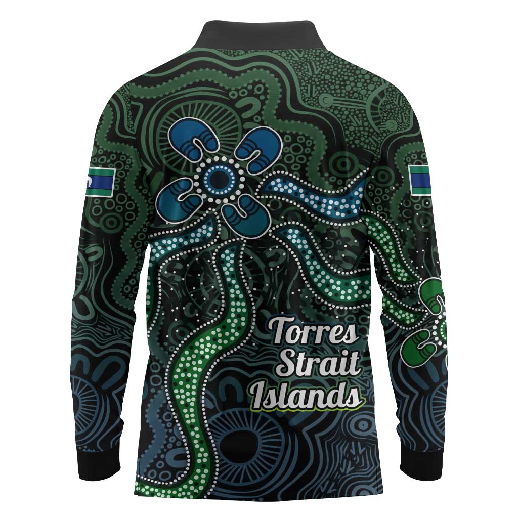 Torres Strait Islands Long Sleeve Polo Shirt Indigenous Australian Marine Tribal Dot Art