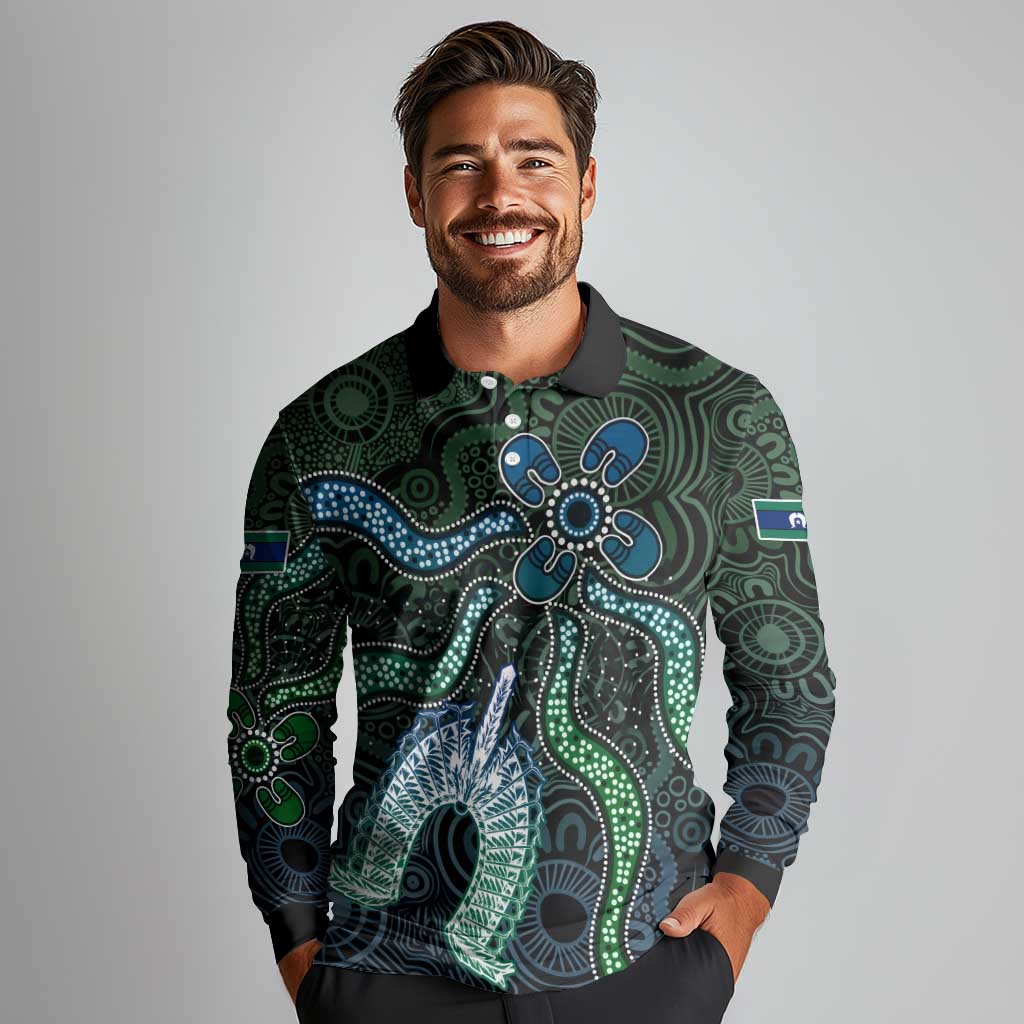 Torres Strait Islands Long Sleeve Polo Shirt Indigenous Australian Marine Tribal Dot Art