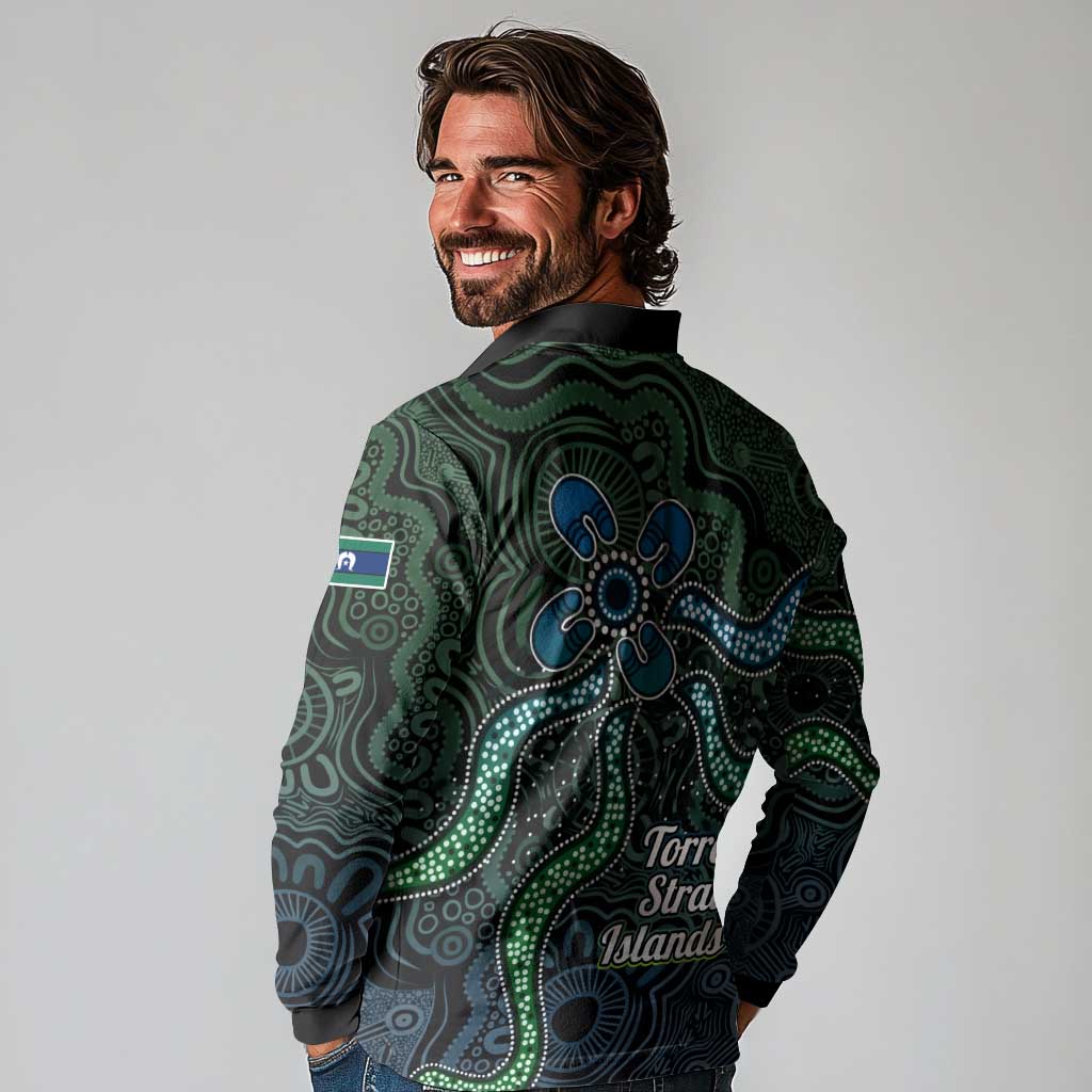 Torres Strait Islands Long Sleeve Polo Shirt Indigenous Australian Marine Tribal Dot Art