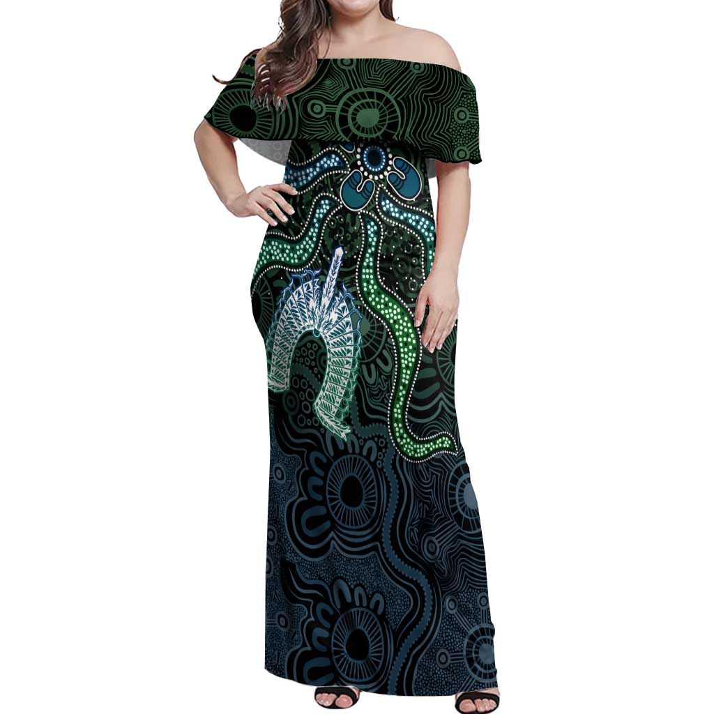 Torres Strait Islands Off Shoulder Maxi Dress Indigenous Australian Marine Tribal Dot Art