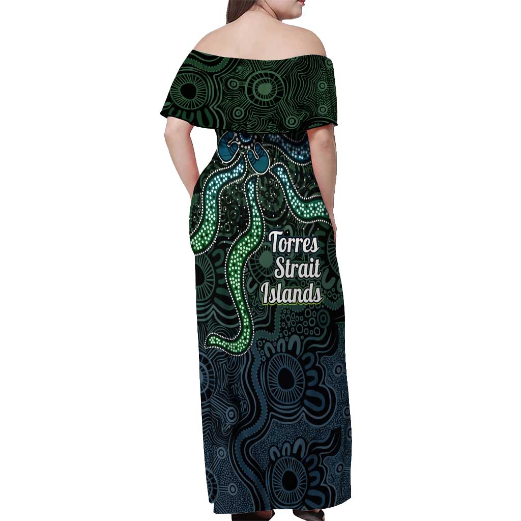 Torres Strait Islands Off Shoulder Maxi Dress Indigenous Australian Marine Tribal Dot Art