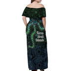 Torres Strait Islands Off Shoulder Maxi Dress Indigenous Australian Marine Tribal Dot Art
