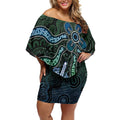 Torres Strait Islands Off Shoulder Short Dress Indigenous Australian Marine Tribal Dot Art