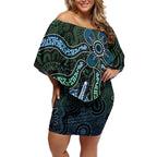 Torres Strait Islands Off Shoulder Short Dress Indigenous Australian Marine Tribal Dot Art