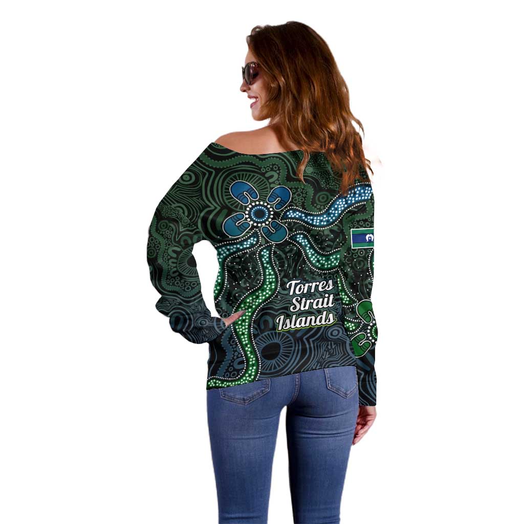 Torres Strait Islands Off Shoulder Sweater Indigenous Australian Marine Tribal Dot Art