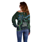 Torres Strait Islands Off Shoulder Sweater Indigenous Australian Marine Tribal Dot Art
