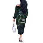 Torres Strait Islands Off The Shoulder Long Sleeve Dress Indigenous Australian Marine Tribal Dot Art