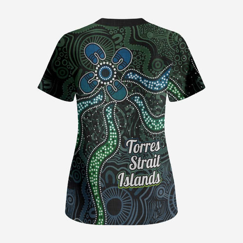 Torres Strait Islands Scrub Top Indigenous Australian Marine Tribal Dot Art