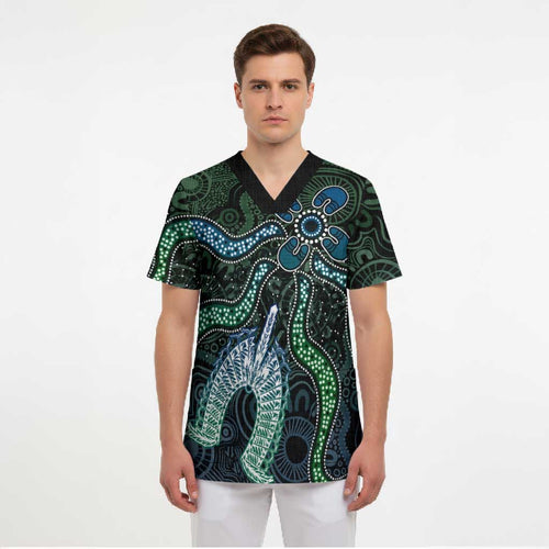 Torres Strait Islands Scrub Top Indigenous Australian Marine Tribal Dot Art