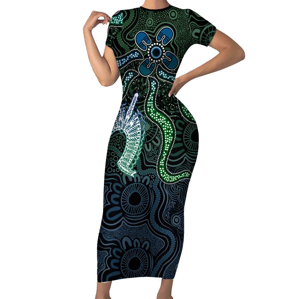 Torres Strait Islands Short Sleeve Bodycon Dress Indigenous Australian Marine Tribal Dot Art