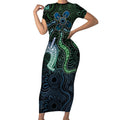 Torres Strait Islands Short Sleeve Bodycon Dress Indigenous Australian Marine Tribal Dot Art