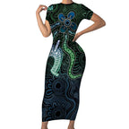 Torres Strait Islands Short Sleeve Bodycon Dress Indigenous Australian Marine Tribal Dot Art