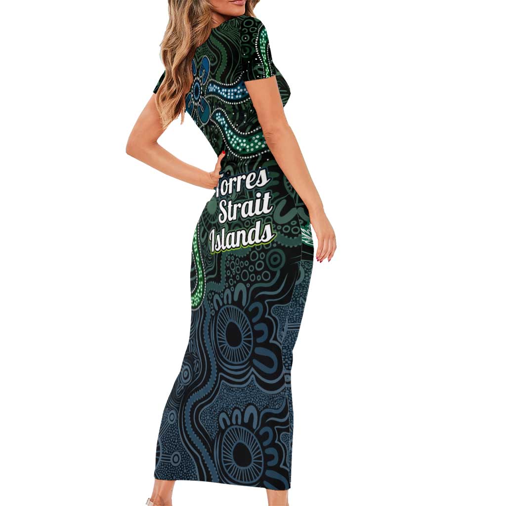 Torres Strait Islands Short Sleeve Bodycon Dress Indigenous Australian Marine Tribal Dot Art