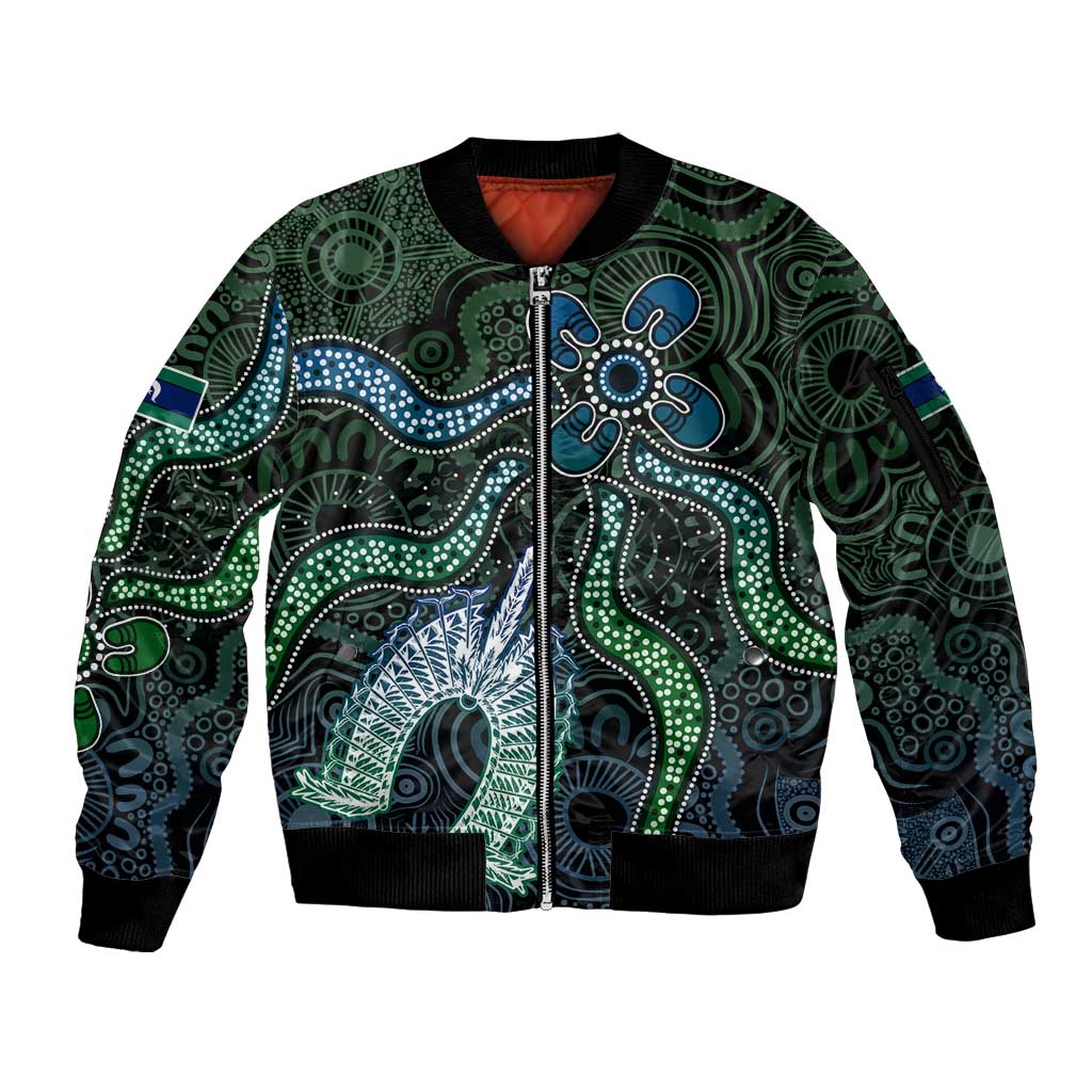 Torres Strait Islands Sleeve Zip Bomber Jacket Indigenous Australian Marine Tribal Dot Art