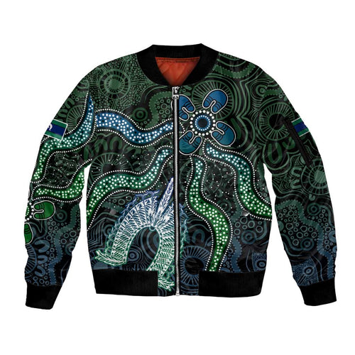 Torres Strait Islands Sleeve Zip Bomber Jacket Indigenous Australian Marine Tribal Dot Art