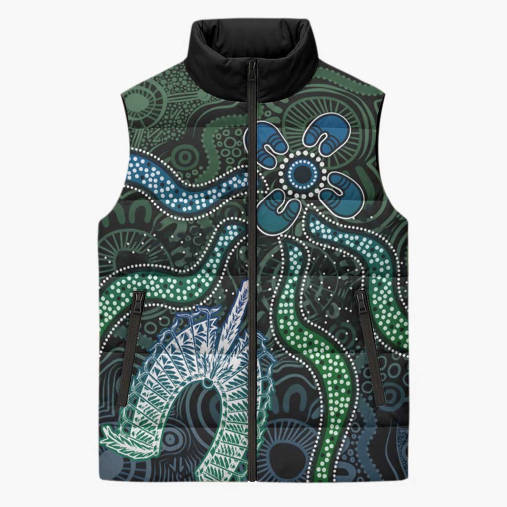 Torres Strait Islands Sleeveless Puffer Jacket Indigenous Australian Marine Tribal Dot Art