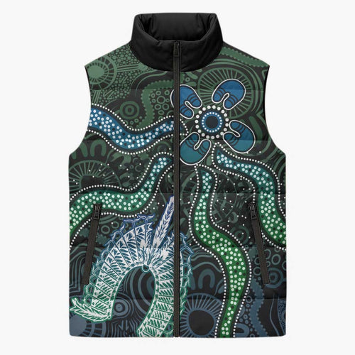 Torres Strait Islands Sleeveless Puffer Jacket Indigenous Australian Marine Tribal Dot Art