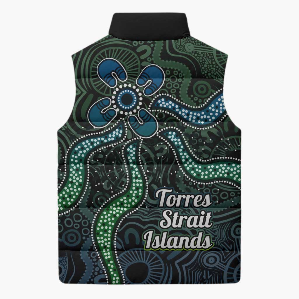 Torres Strait Islands Sleeveless Puffer Jacket Indigenous Australian Marine Tribal Dot Art
