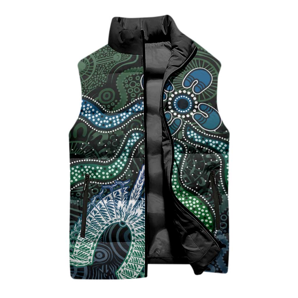 Torres Strait Islands Sleeveless Puffer Jacket Indigenous Australian Marine Tribal Dot Art