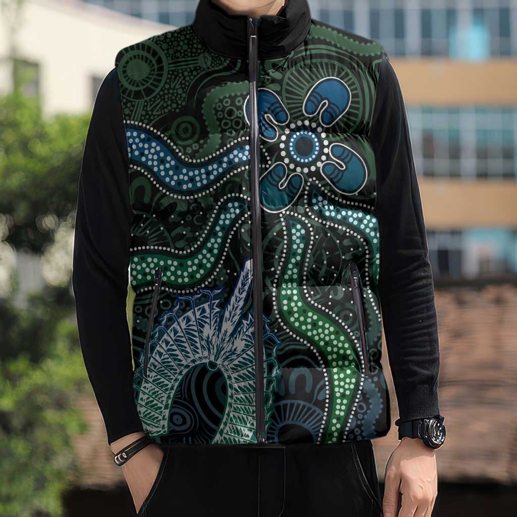 Torres Strait Islands Sleeveless Puffer Jacket Indigenous Australian Marine Tribal Dot Art