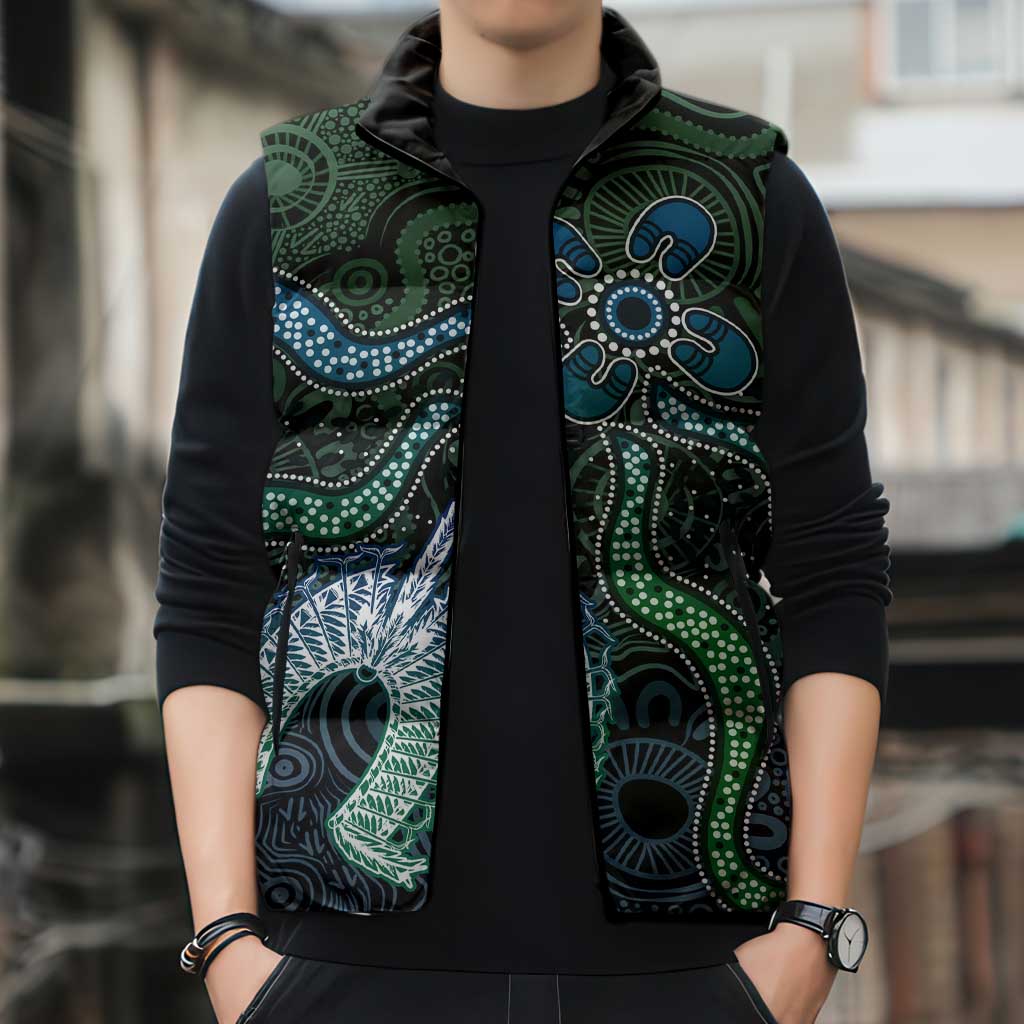Torres Strait Islands Sleeveless Puffer Jacket Indigenous Australian Marine Tribal Dot Art