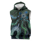 Torres Strait Islands Sleeveless Zip Hoodie Indigenous Australian Marine Tribal Dot Art