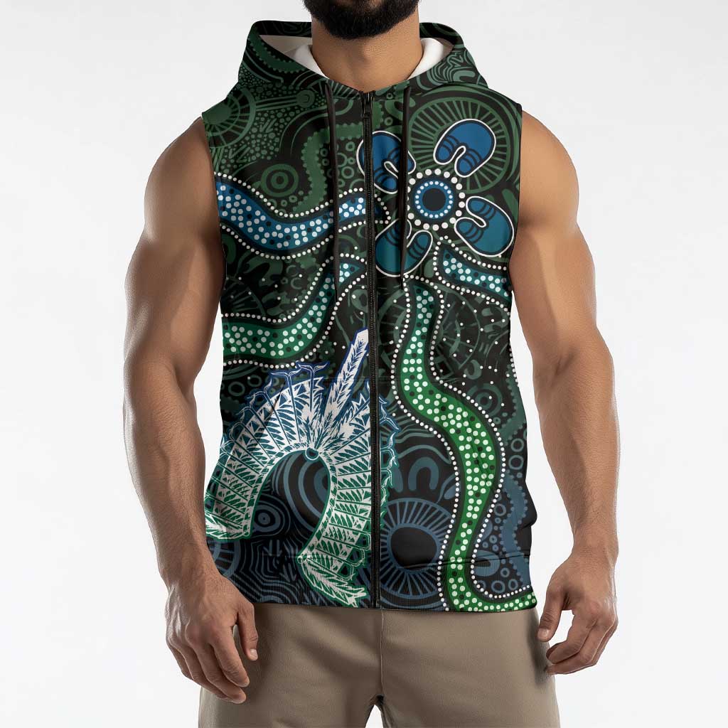 Torres Strait Islands Sleeveless Zip Hoodie Indigenous Australian Marine Tribal Dot Art