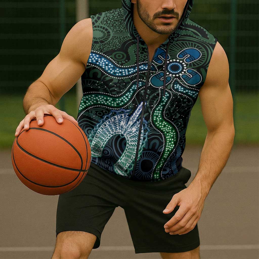 Torres Strait Islands Sleeveless Zip Hoodie Indigenous Australian Marine Tribal Dot Art