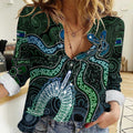 Torres Strait Islands Women Casual Shirt Indigenous Australian Marine Tribal Dot Art