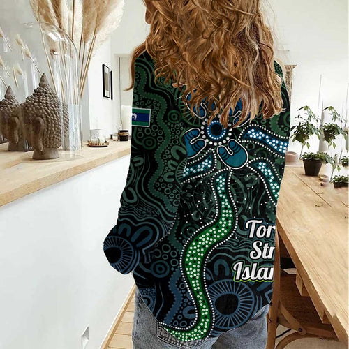 Torres Strait Islands Women Casual Shirt Indigenous Australian Marine Tribal Dot Art