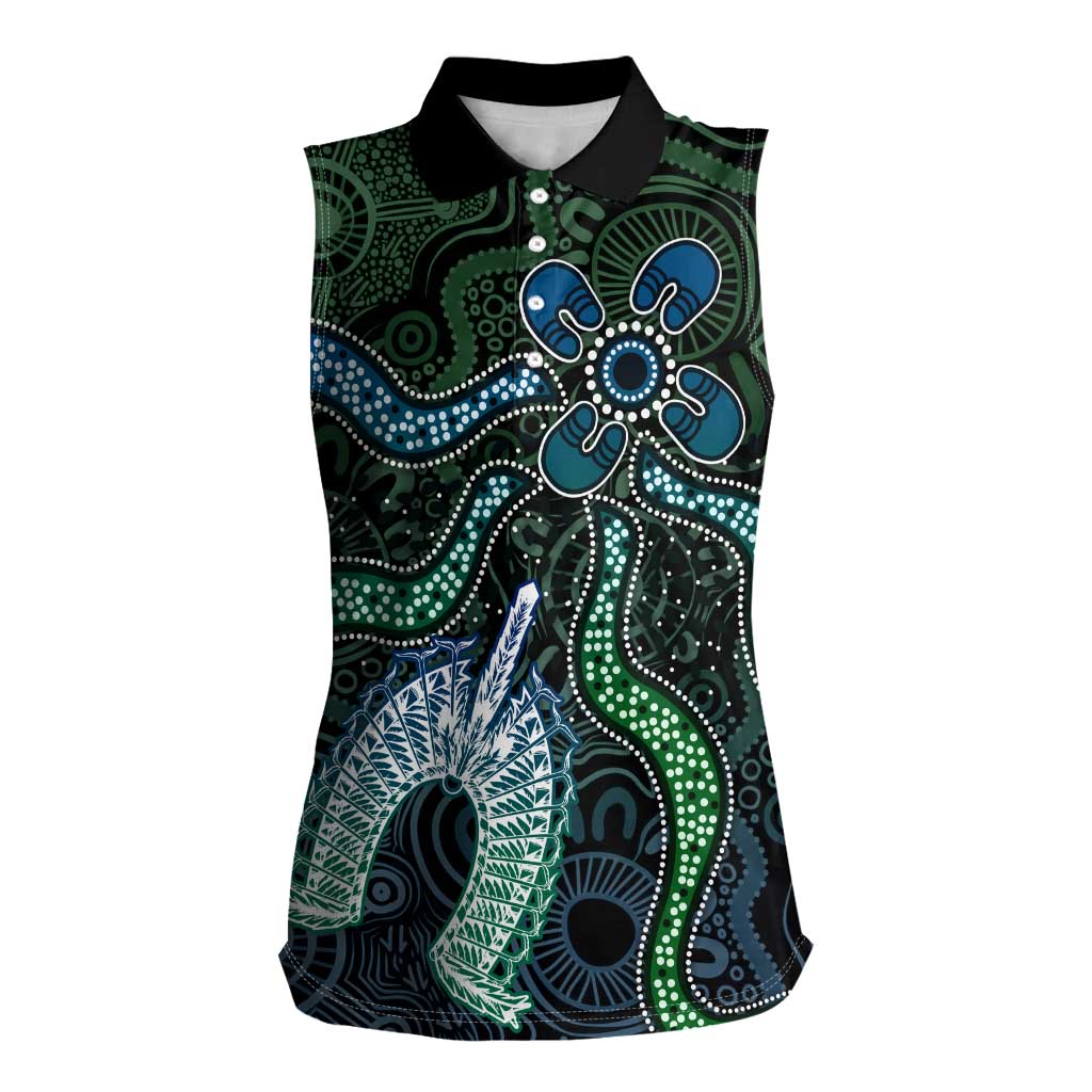 Torres Strait Islands Women Sleeveless Polo Shirt Indigenous Australian Marine Tribal Dot Art