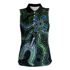 Torres Strait Islands Women Sleeveless Polo Shirt Indigenous Australian Marine Tribal Dot Art