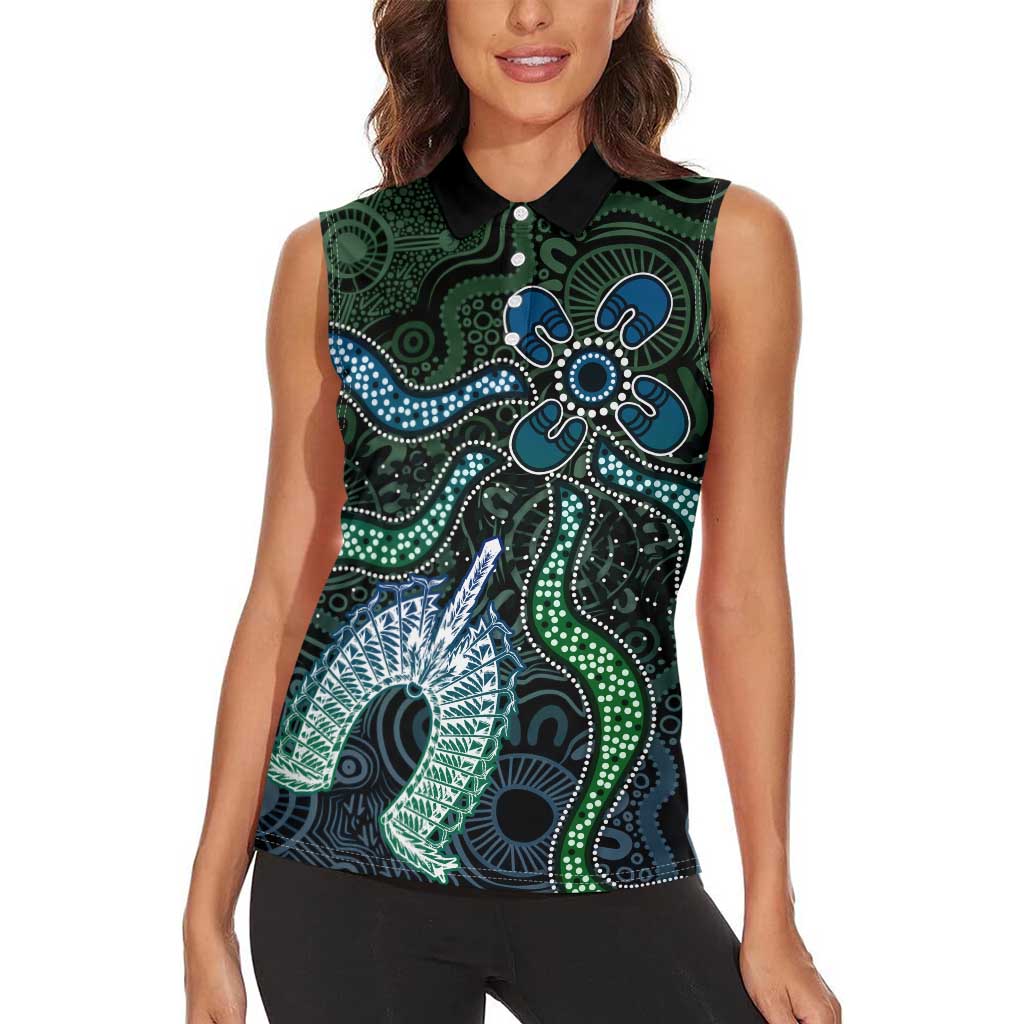 Torres Strait Islands Women Sleeveless Polo Shirt Indigenous Australian Marine Tribal Dot Art