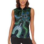 Torres Strait Islands Women Sleeveless Polo Shirt Indigenous Australian Marine Tribal Dot Art
